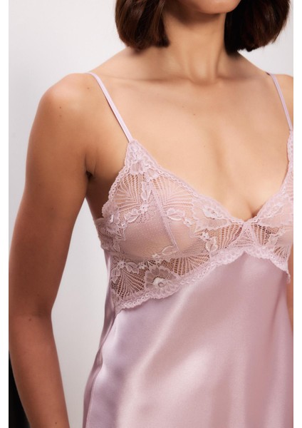 Saten Dantelli Kadın Gecelik ve Sabahlık Takımı - 4500 Rose