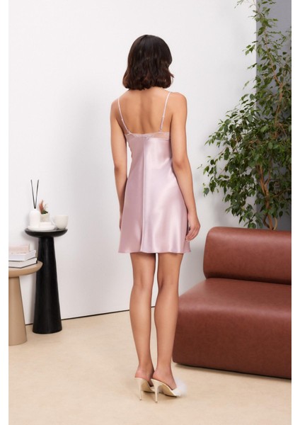 Saten Dantelli Kadın Gecelik ve Sabahlık Takımı - 4500 Rose