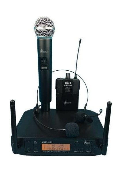 STP-401 Eyk - Uhf Telsiz Mikrofon - 1 El 1 Yaka + Kafa - 2X99 Kanal