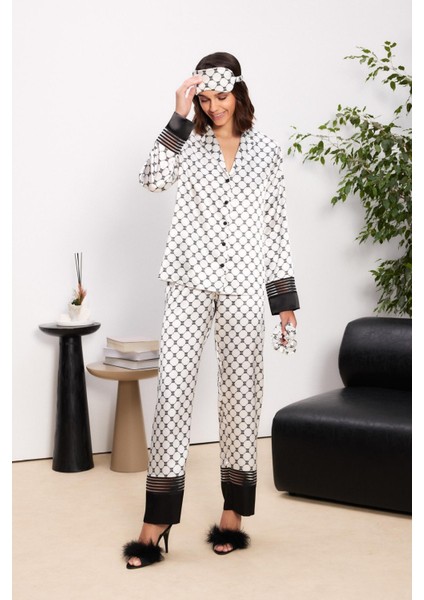 Saten Biyeli Kadın Pijama Takımı - 1300 Siyah