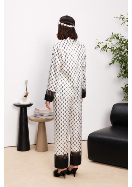 Saten Biyeli Kadın Pijama Takımı - 1300 Siyah