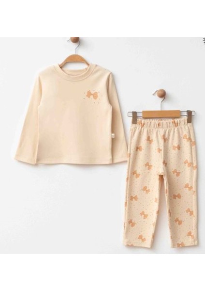 Kız Çocuk Pijama Takımı - Eslenza - Bej - 4 Yaş - 2095-BEJ-4 Yaş