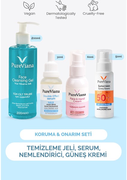 Cilt Bariyerini Güçlendiren Koruma & Onarım Seti – 4’lü – Temizleme, Serum, Nem, Spf