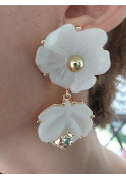 Beyaz Sedefli Uğur Böcekli Kadın Küpe 6 cm fiyatları