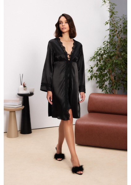 Saten Dörtlü Gelin Çeyiz Seti - 7010 Siyah