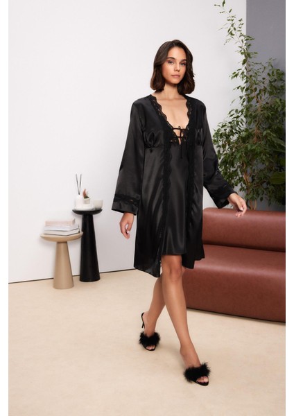 Saten Dörtlü Gelin Çeyiz Seti - 7010 Siyah modelleri