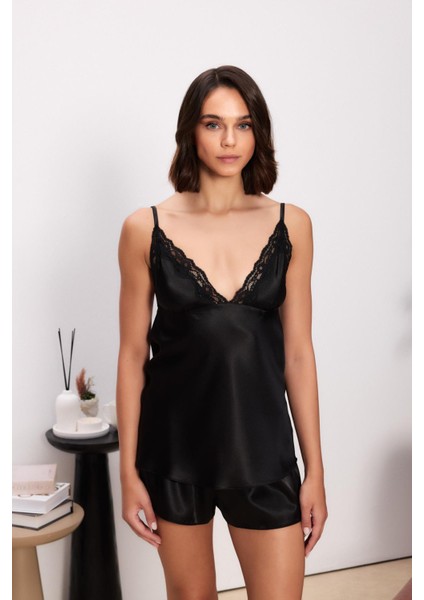 Saten Dörtlü Gelin Çeyiz Seti - 7010 Siyah