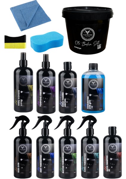 13 Parça Araç Araba Yıkama Bakım Seti Full -Oto Bakım Temizlik Seti Kovalı
