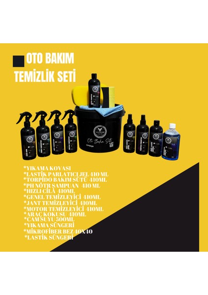 13 Parça Araç Araba Yıkama Bakım Seti Full -Oto Bakım Temizlik Seti Kovalı modelleri