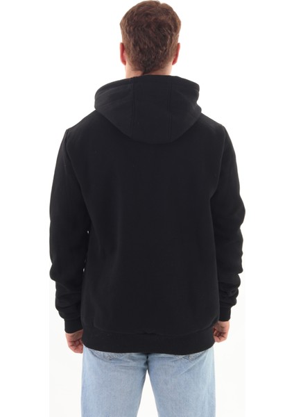 Unisex Nakışlı Siyah Kapüşonlu Sweatshirt (Nakışlı) Kanguru cep detaylı kız erkek çiftler tercih edebilir