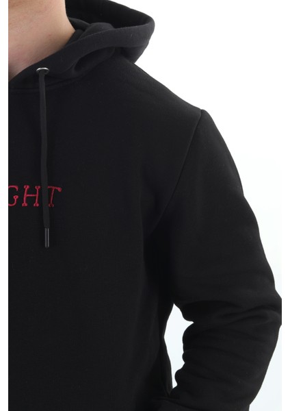 Unisex Nakışlı Siyah Kapüşonlu Sweatshirt (Nakışlı) Kanguru cep detaylı kız erkek çiftler tercih edebilir