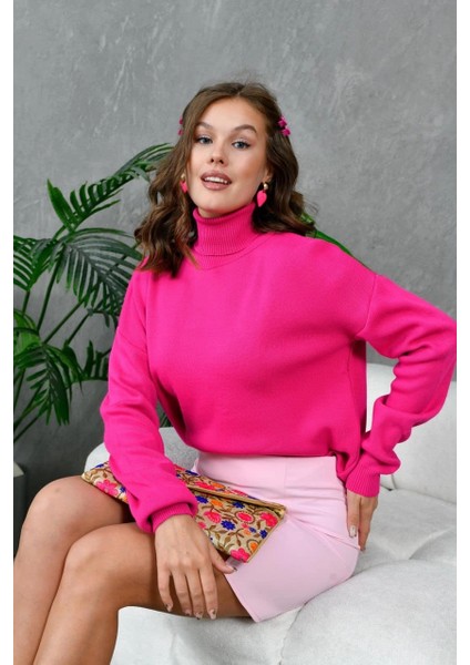 Kadın Kazak Boyunlu Kazak Fuşya - 214430