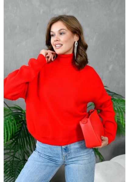 Kadın Kazak Boyunlu Kazak Kırmızı - 214430