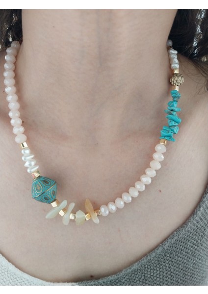 Doğal Taş Kadın Etnik Kolye 20 cm