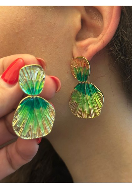 Yeşil Yaprak Desenli Kadın Küpe 4 cm fiyatları