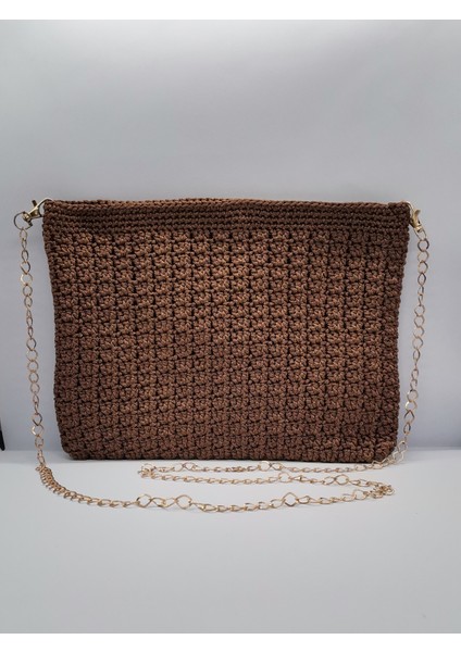 Kadın Omuz Çantası Kremit Rengi El Yapımı Makrome