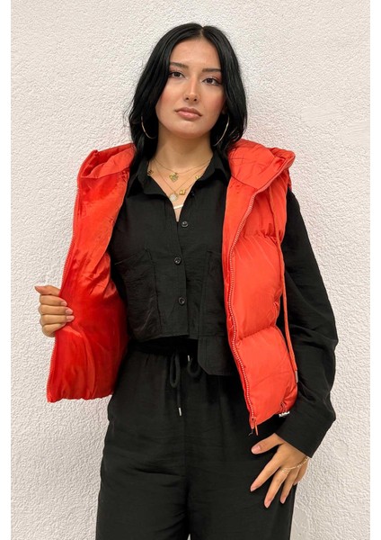 Kapşon Detaylı Şişme Yelek Turuncu fiyatları