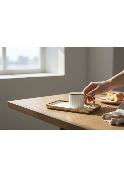 Porselen Sedef Yaldızlı Sunumluklu Kahve Fincan Takımı Seti 6 Kişilik fiyatları