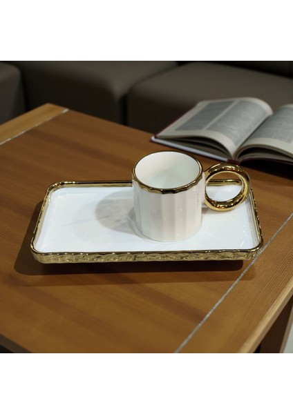 Porselen Sedef Yaldızlı Sunumluklu Kahve Fincan Takımı Seti 6 Kişilik modelleri