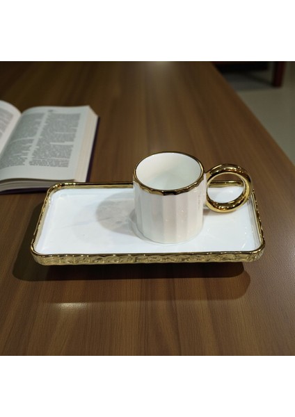 Porselen Sedef Yaldızlı Sunumluklu Kahve Fincan Takımı Seti 6 Kişilik fırsatları