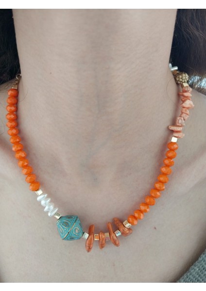 Doğal Taş Kadın Etnik Kolye 20 cm