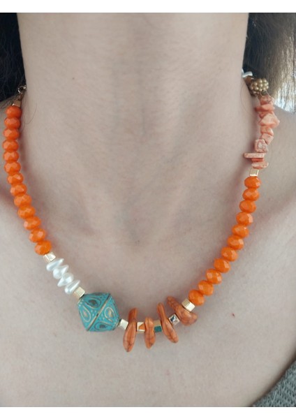 Doğal Taş Kadın Etnik Kolye 20 cm modelleri