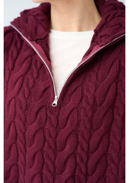 Kadın Yakası Fermuarlı Örgü Desen Oversize Kazak fiyatları