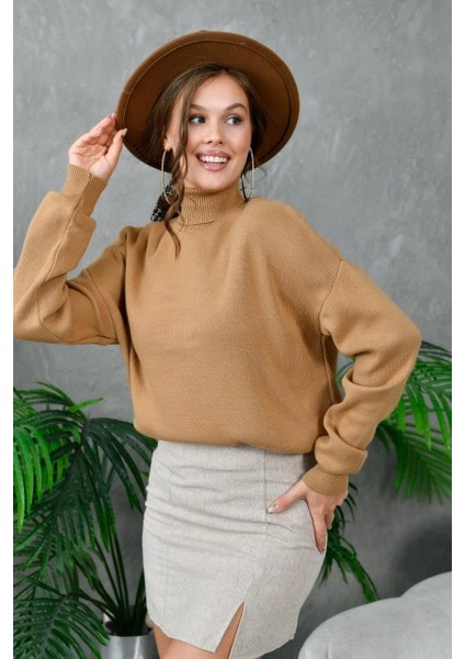 Kadın Kazak Boyunlu Kazak Camel - 214430