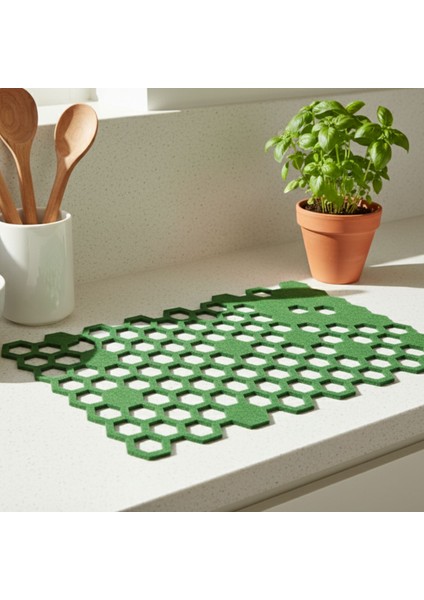 2 Adet Keçe Amerikan Servis Dikdörtgen Supla 33X44 Cm-Bal Peteği Desenli Supla