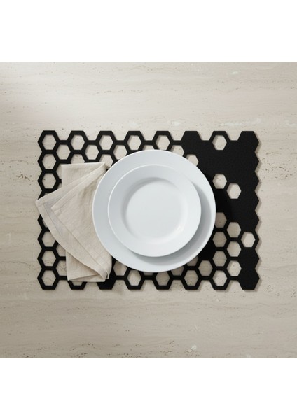 2 Adet Keçe Amerikan Servis Dikdörtgen Supla 33X44 Cm-Bal Peteği Desenli Supla