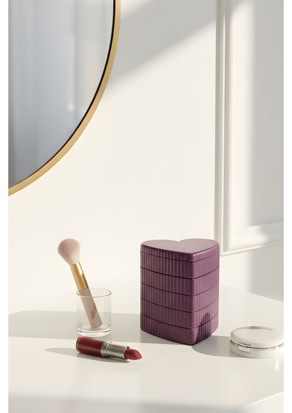 Kalp Şeklinde Katlanabilir Takı ve Aksesuar Organizeri – Aynalı Mor Renk fiyatları