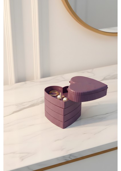 Kalp Şeklinde Katlanabilir Takı ve Aksesuar Organizeri – Aynalı Mor Renk modelleri