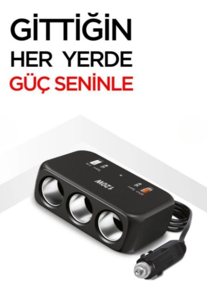 120W Araç Çakmak Çoklayıcı USB Çıkışlı Oto Çakmaklık Soketi Çoğaltıcı Adaptör Şarj Cihazı modelleri