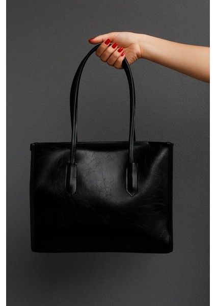 Gisse Omuz Çantası Kırışık Siyah