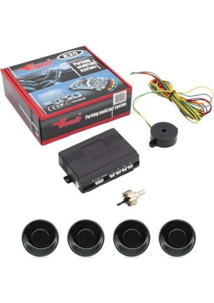 18MM E20 Sesli Park Sensörü 4 Lü Siyah Geri Vites Park Destek Sistemi Araç Park Sensörü Seti