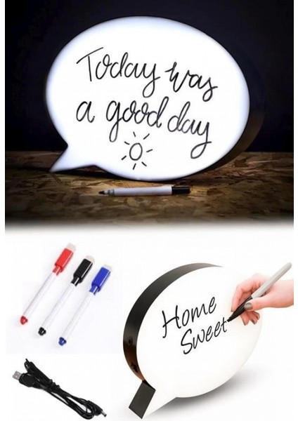 Kalemle Yazılabilen Konuşma Balonu Görünümlü Işıklı Mesaj Panosu