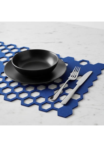 2 Adet Keçe Amerikan Servis Dikdörtgen Supla 33X44 Cm-Bal Peteği Desenli Supla