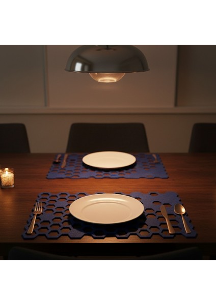 2 Adet Keçe Amerikan Servis Dikdörtgen Supla 33X44 Cm-Bal Peteği Desenli Supla