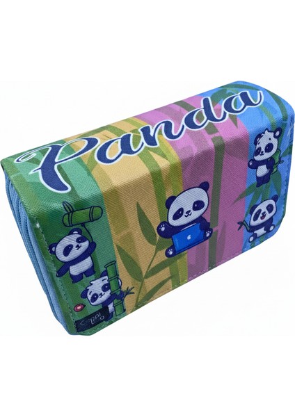 Üç Gözlü Lastikli Kalemlik Panda Renkli