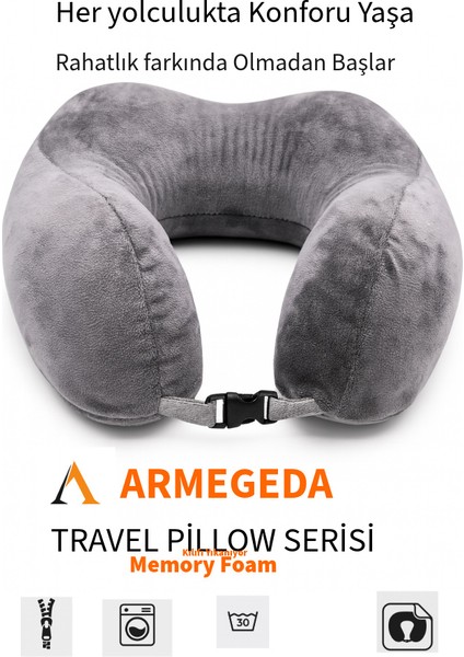 Gri Memory Foam Boyun Destekli Seyahat Yastığı – U Şekilli