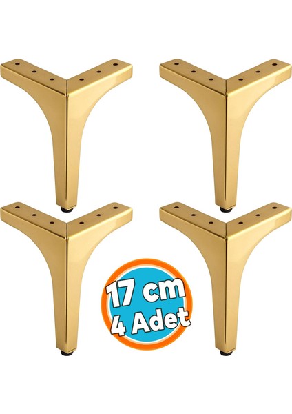 Mobilya Ayağı Dayanıklı Ayak Modern Tasarım Koltuk Sehpa Tv Ünitesi 17 cm Gold Altın Metal 4 Adet