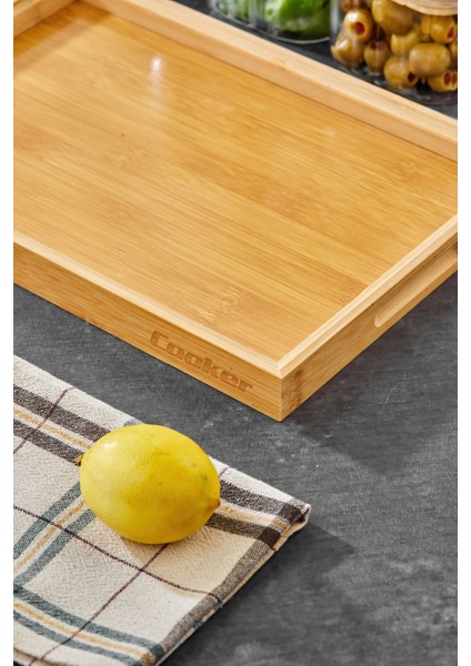 6’lı Kare Borosilikat Cam Kahvaltılık Seti – Bambu Kapaklı, Ahşap Tepsili Şık Sunum Seti