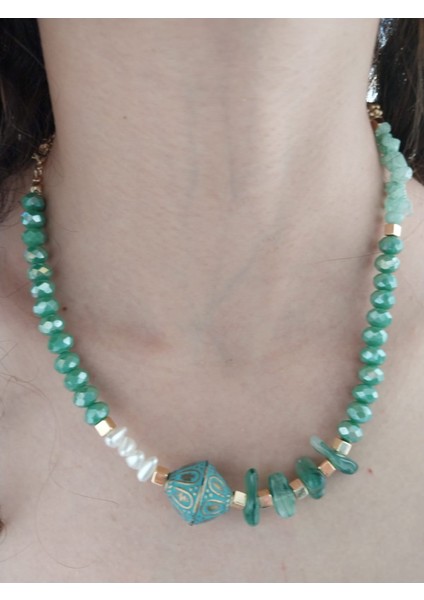 Doğal Taş Kadın Etnik Kolye 20 cm