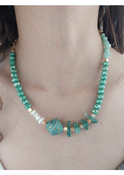 Doğal Taş Kadın Etnik Kolye 20 cm modelleri