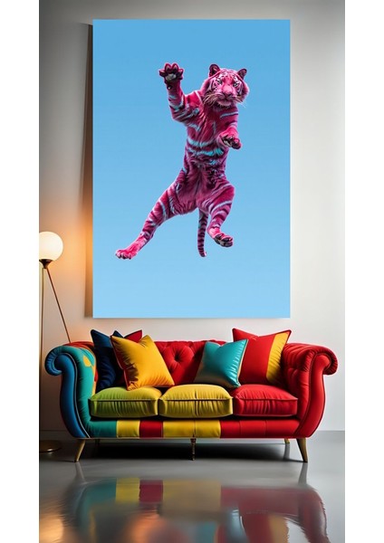 Pembe ve Neşeli Kaplan 1 Ev Duvar Salon Güzellik Salonu Ofis Dükkan Dekarasyon Kanvas Tablo