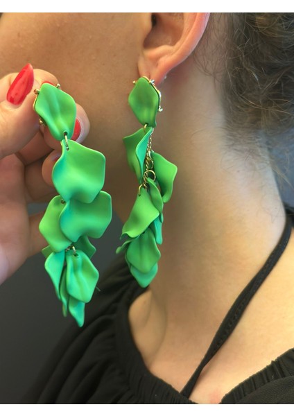 Yapraklı Tasarım Kadın Küpe 10 cm