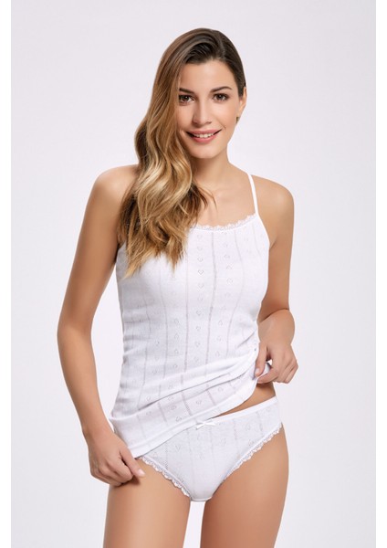 Bradıen %100 Pamuk Renkli Kalp Desenli (Jakarlı) Ip Askı Dantelli Külot Takım