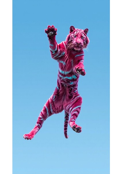 Pembe ve Neşeli Kaplan 1 Ev Duvar Salon Güzellik Salonu Ofis Dükkan Dekarasyon Kanvas Tablo fiyatları