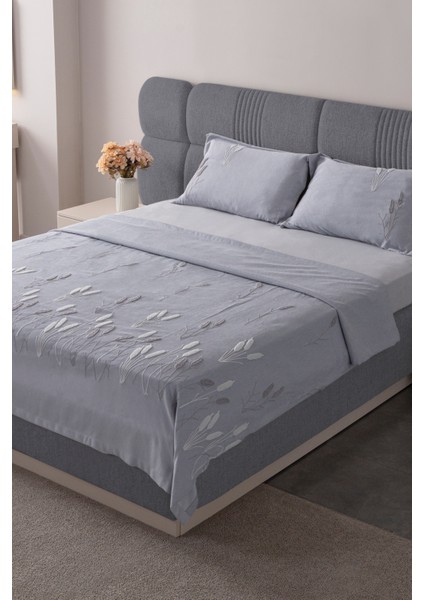 Willow Breeze Şönil Kumaş Nakışlı Yatak Örtüsü Seti – 240X260 cm Çift Kişilik, Buğday ve Çiçek Desenli Punch Işlemeli Tasarım