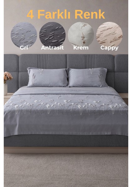 Willow Breeze Şönil Kumaş Nakışlı Yatak Örtüsü Seti – 240X260 cm Çift Kişilik, Buğday ve Çiçek Desenli Punch Işlemeli Tasarım fiyatları